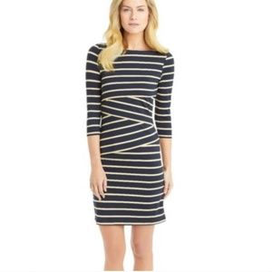 J McLaughlin Nicola Dress Catalina Cloth Sheath Brown/Blue Stripe S